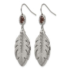 Stainless Steel Polished and Textured Smoky Quartz Feather Earrings