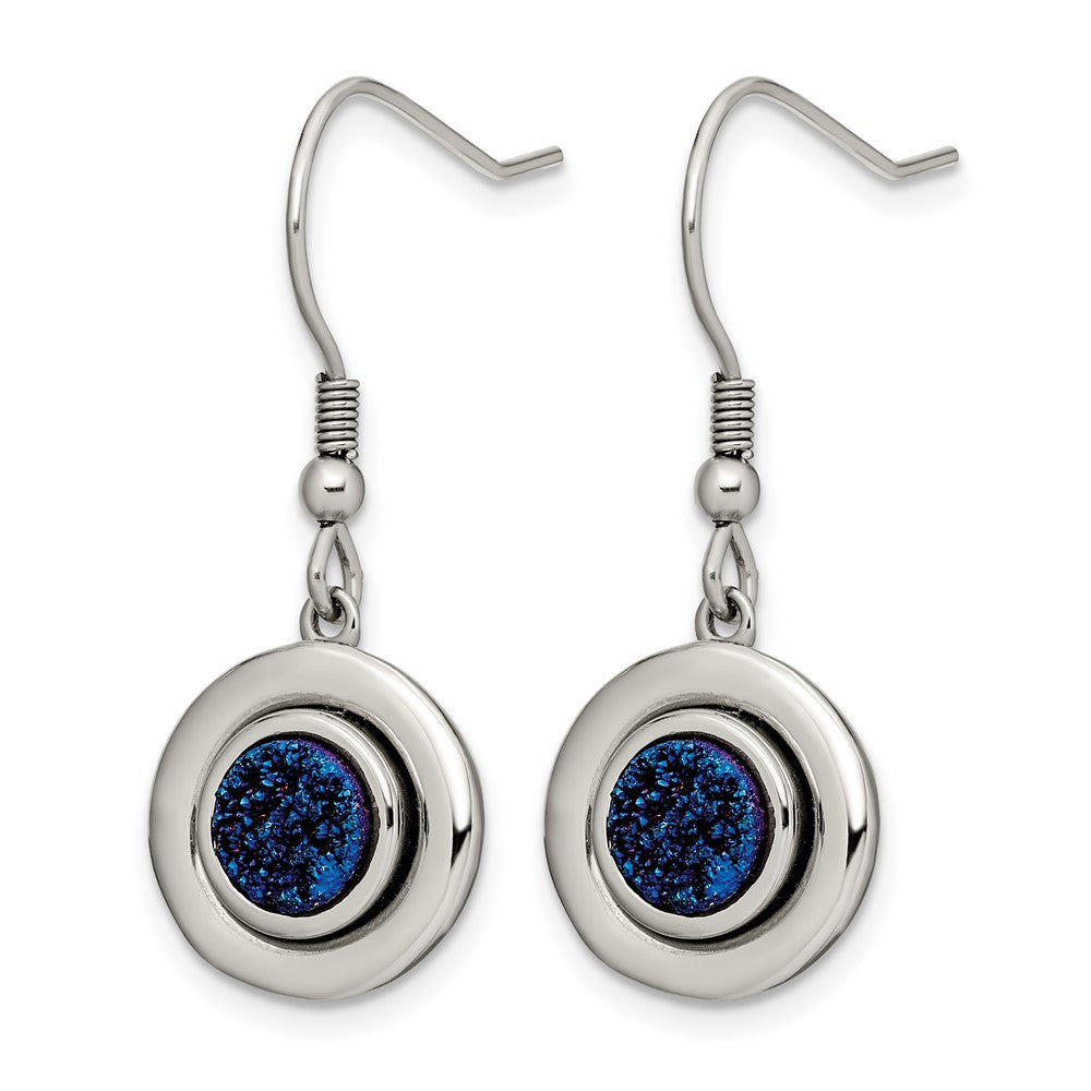 Chisel Stainless Steel Polished with Blue Druzy Dangle Shepherd Hook Earrings