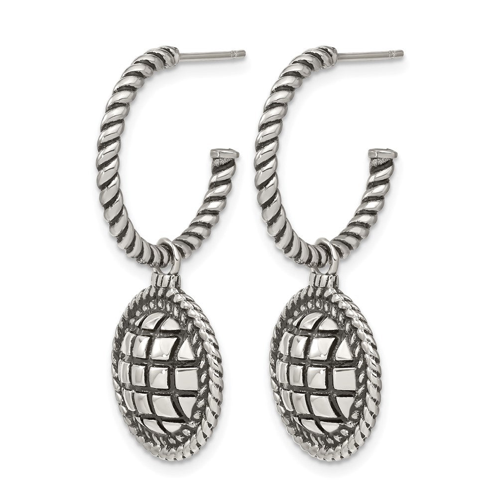 Stainless Steel Antiqued and Polished Blue Sandstone Reversible Earrings
