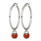 Chisel Stainless Steel Polished with Red Agate Dangle Hoop Earrings