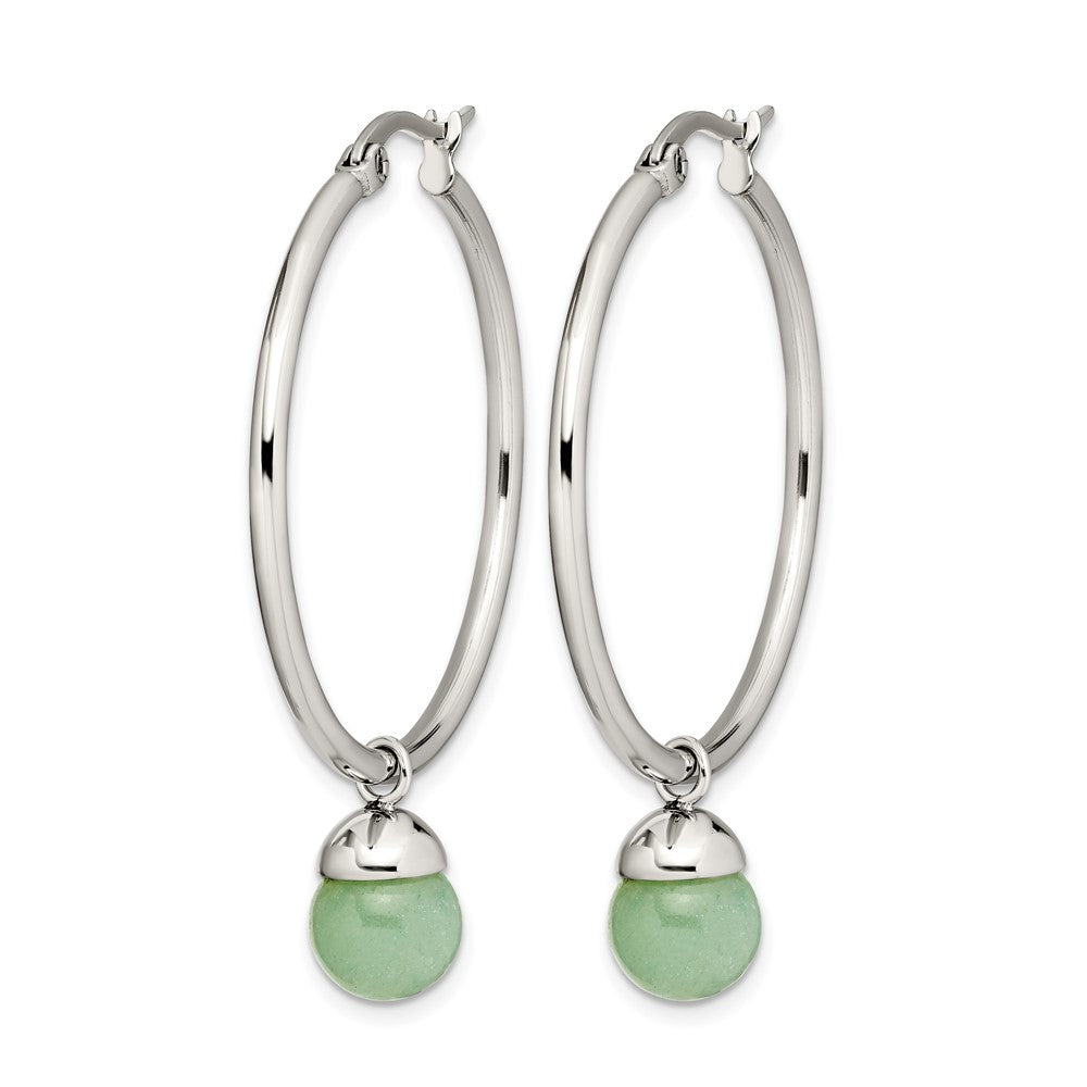 Chisel Stainless Steel Polished with Green Aventurine Dangle Hoop Earrings