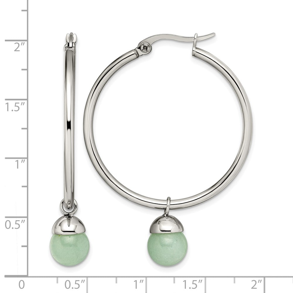 Chisel Stainless Steel Polished with Green Aventurine Dangle Hoop Earrings