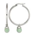 Chisel Stainless Steel Polished with Green Aventurine Dangle Hoop Earrings