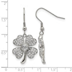 Chisel Stainless Steel Polished with CZ 4-Leaf Clover Dangle Shepherd Hook Earrings
