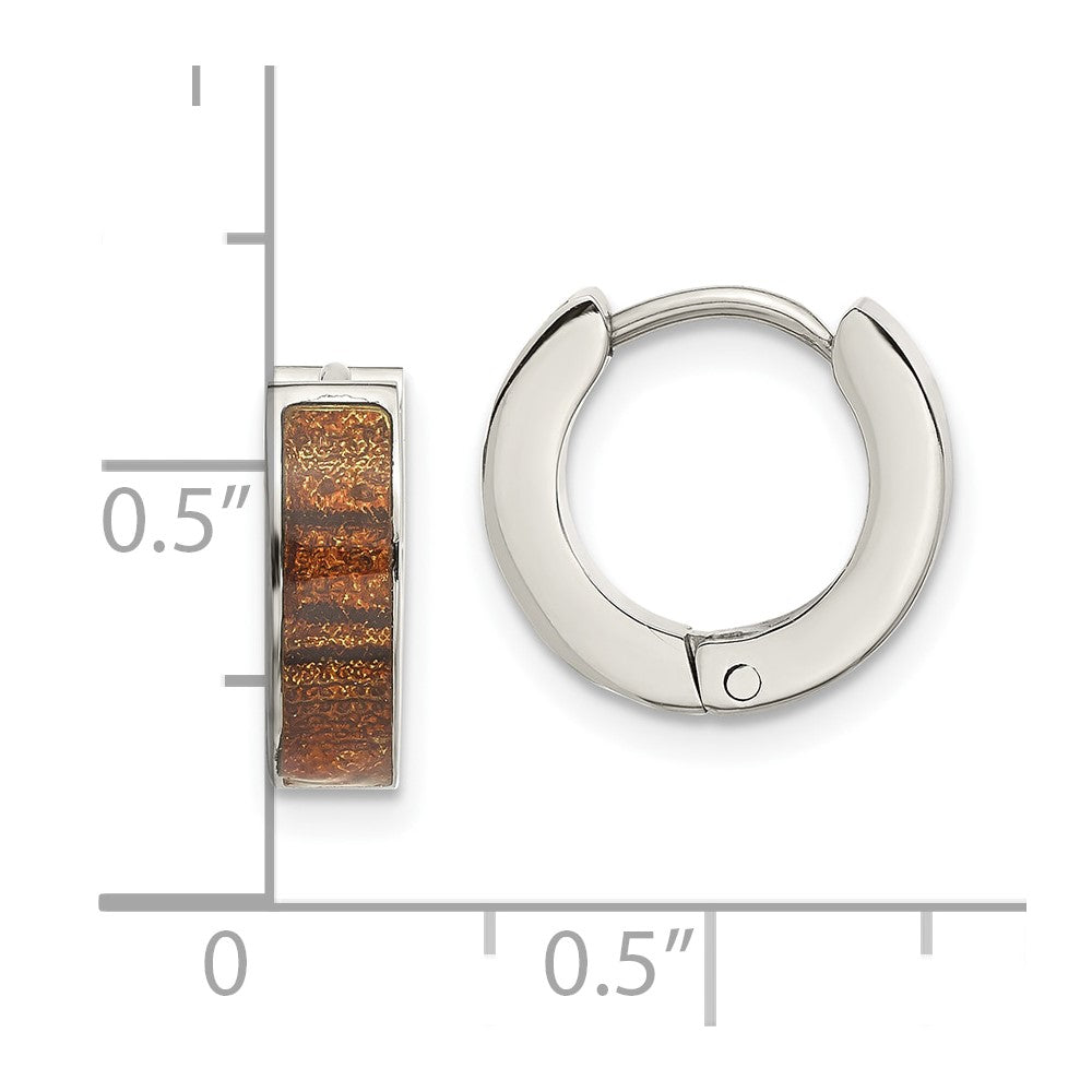 Stainless Steel Polished Brown Enameled Hinged Round Hoop Earrings