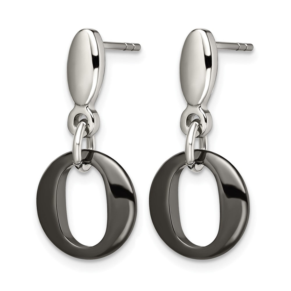 Chisel Stainless Steel Polished with Black Ceramic Post Dangle Earrings