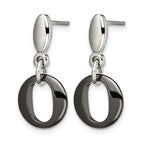 Chisel Stainless Steel Polished with Black Ceramic Post Dangle Earrings