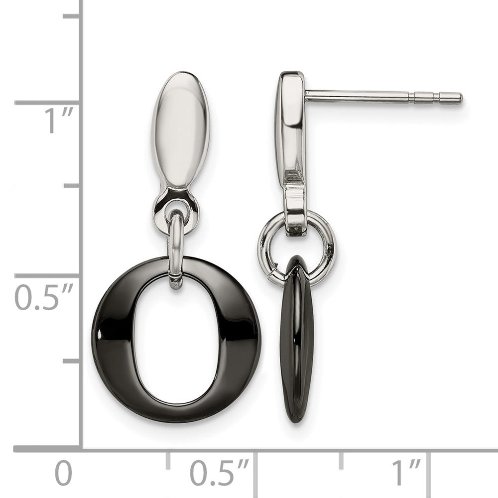 Chisel Stainless Steel Polished with Black Ceramic Post Dangle Earrings