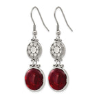 Stainless Steel Polished w/Red Glass Dangle Shepherd Hook Earrings