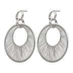 Stainless Steel Polished Textured Wire Circular Post Dangle Earrings