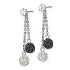 Stainless Steel Polished Black and White Crystal Post Dangle Earrings