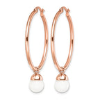 Chisel Stainless Steel Polished Rose IP-plated with White Jade Dangle Hoop Earrings