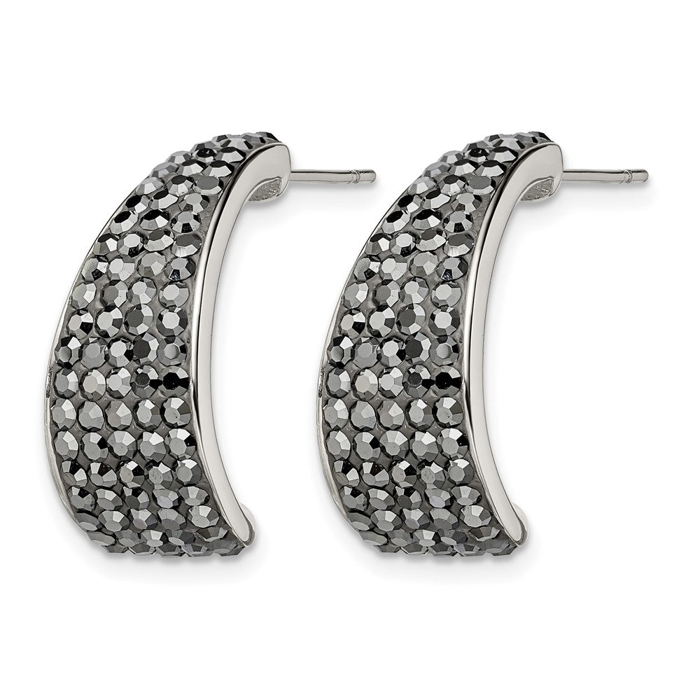 Stainless Steel Polished w/Crystal J Hoop Post Earrings