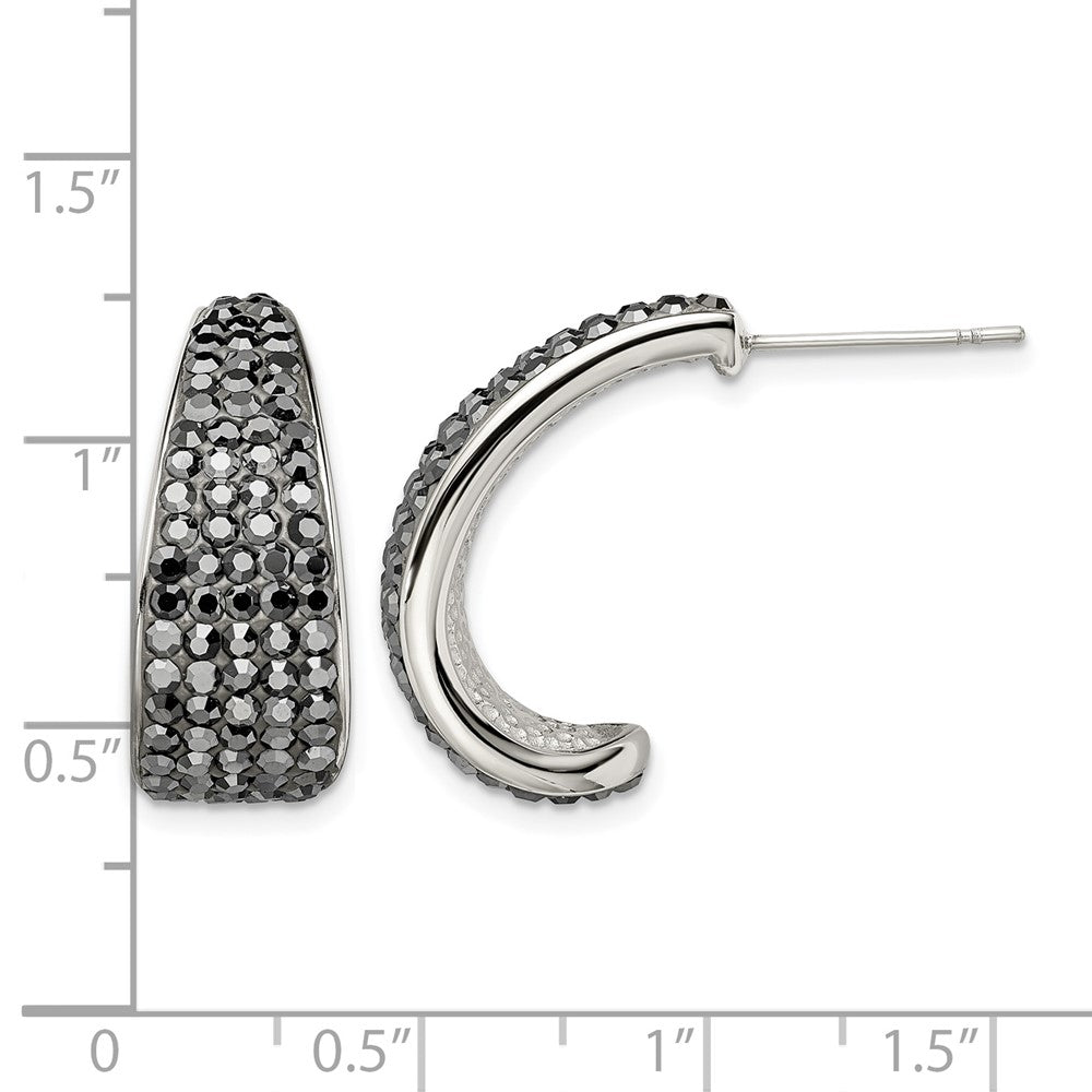 Stainless Steel Polished w/Crystal J Hoop Post Earrings
