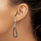 Chisel Stainless Steel Polished with Black Ceramic and CZ Dangle Post Earrings