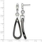 Chisel Stainless Steel Polished with Black Ceramic and CZ Dangle Post Earrings