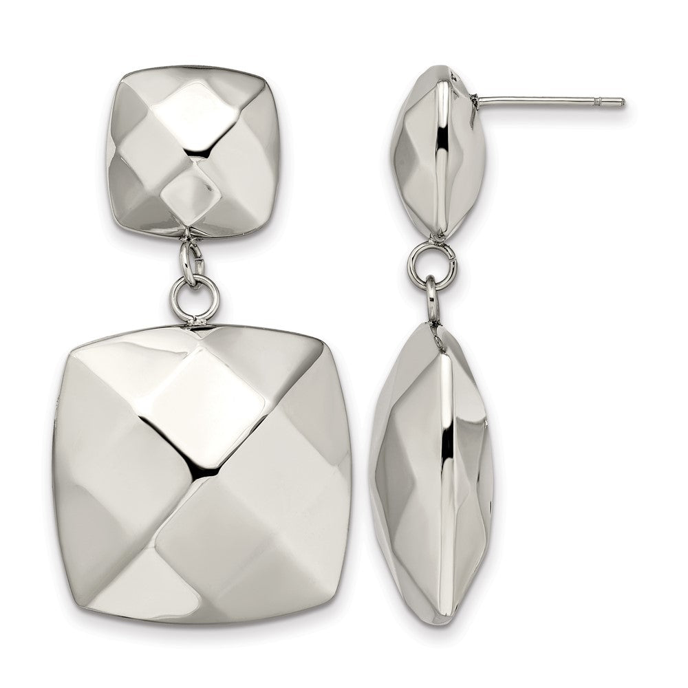 Stainless Steel Polished Hollow Squares Post Dangle Earrings