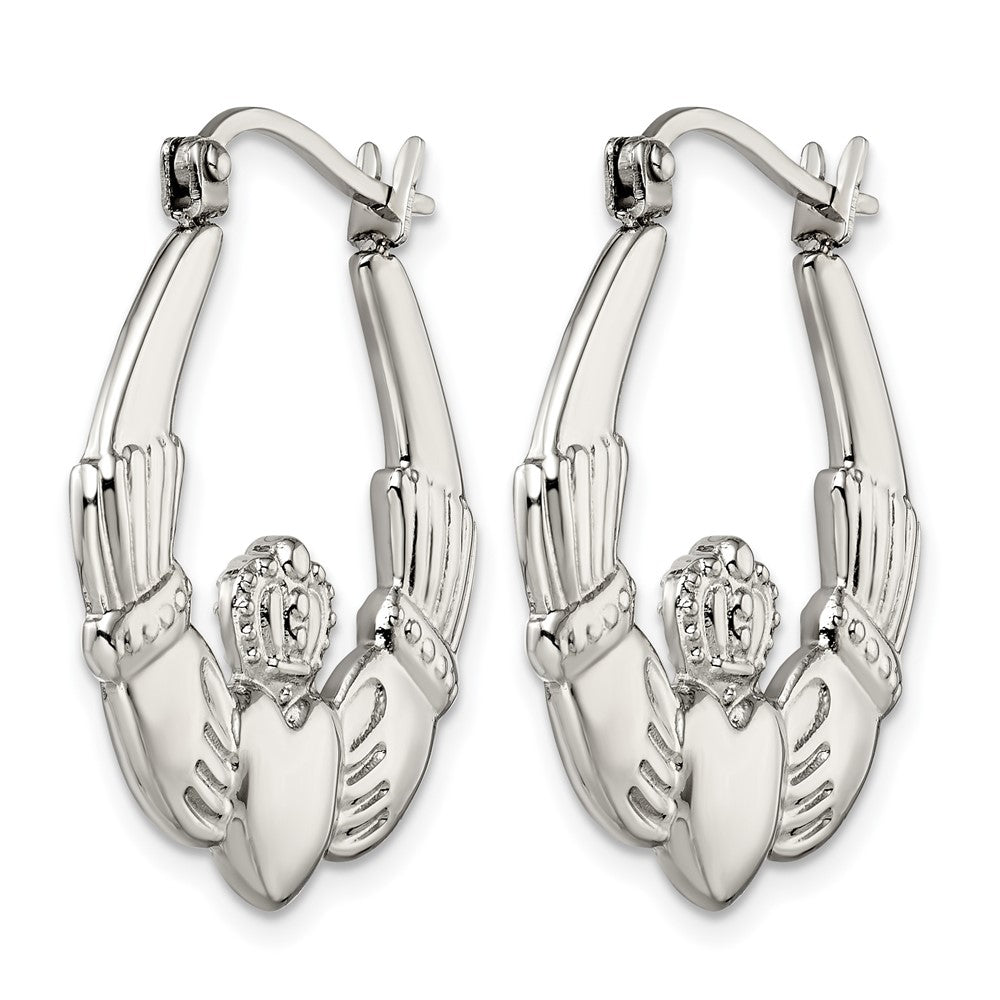 Chisel Stainless Steel Polished Claddagh Hoop Earrings