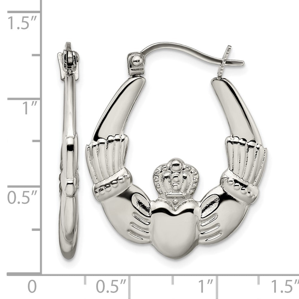 Chisel Stainless Steel Polished Claddagh Hoop Earrings