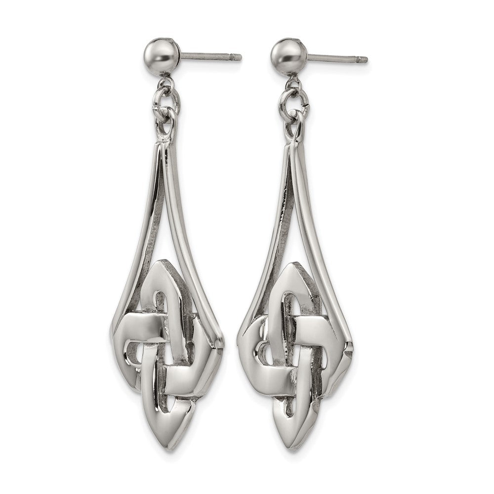 Stainless Steel Polished Celtic Post Dangle Earrings