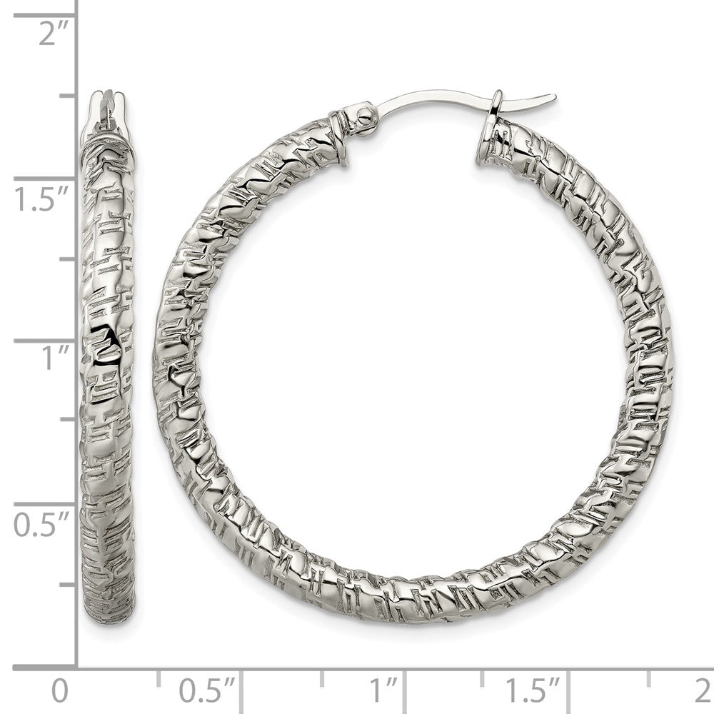 Chisel Stainless Steel Polished and Textured Hollow Hoop Earrings
