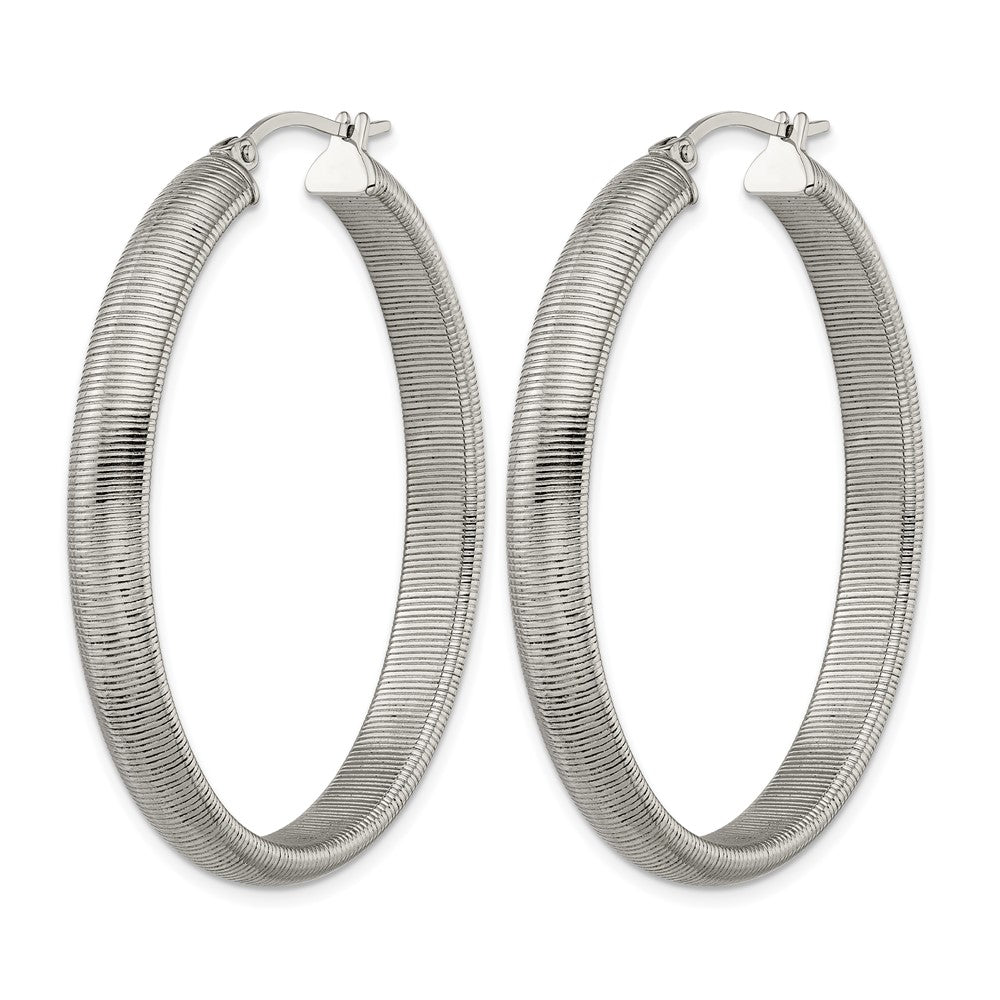 Chisel Stainless Steel Polished and Textured Oval Hoop Earrings