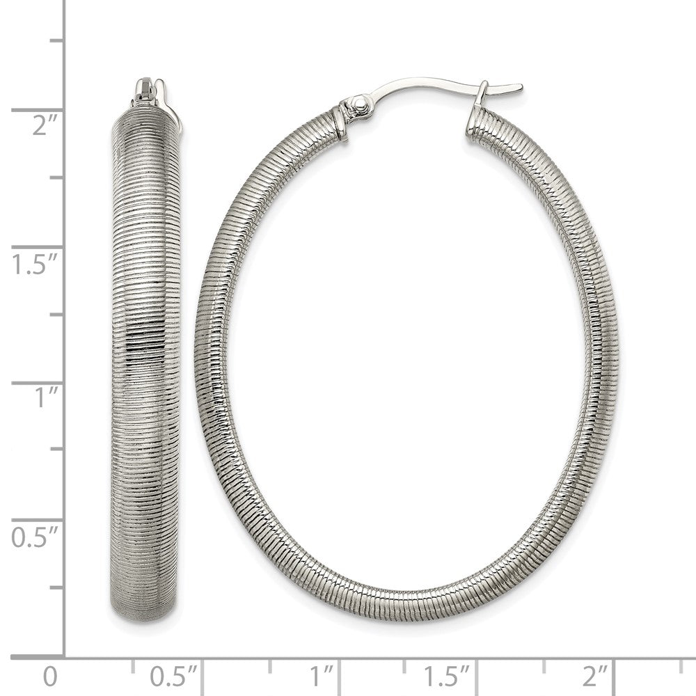 Chisel Stainless Steel Polished and Textured Oval Hoop Earrings