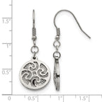 Stainless Steel Polished Textured Shepherd Hook Dangle Earrings