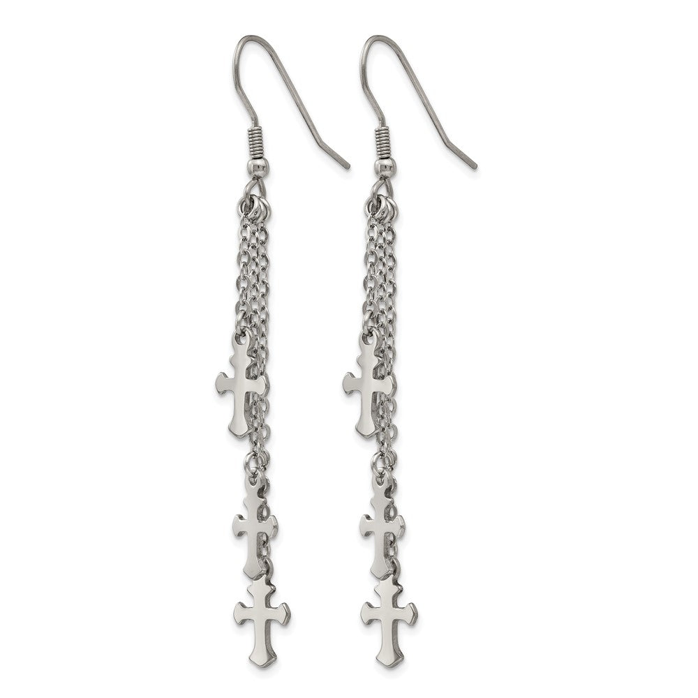Chisel Stainless Steel Polished Multi Strand Cross Dangle Shepherd Hook Earrings