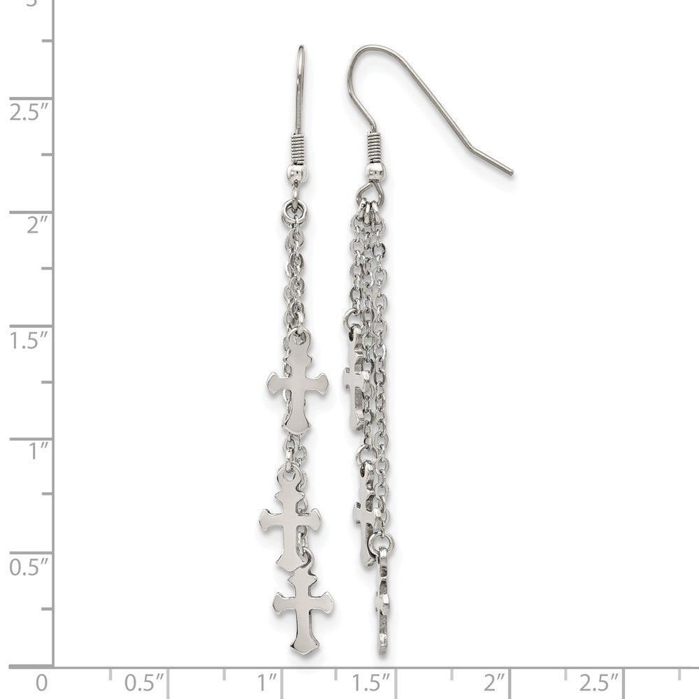 Chisel Stainless Steel Polished Multi Strand Cross Dangle Shepherd Hook Earrings