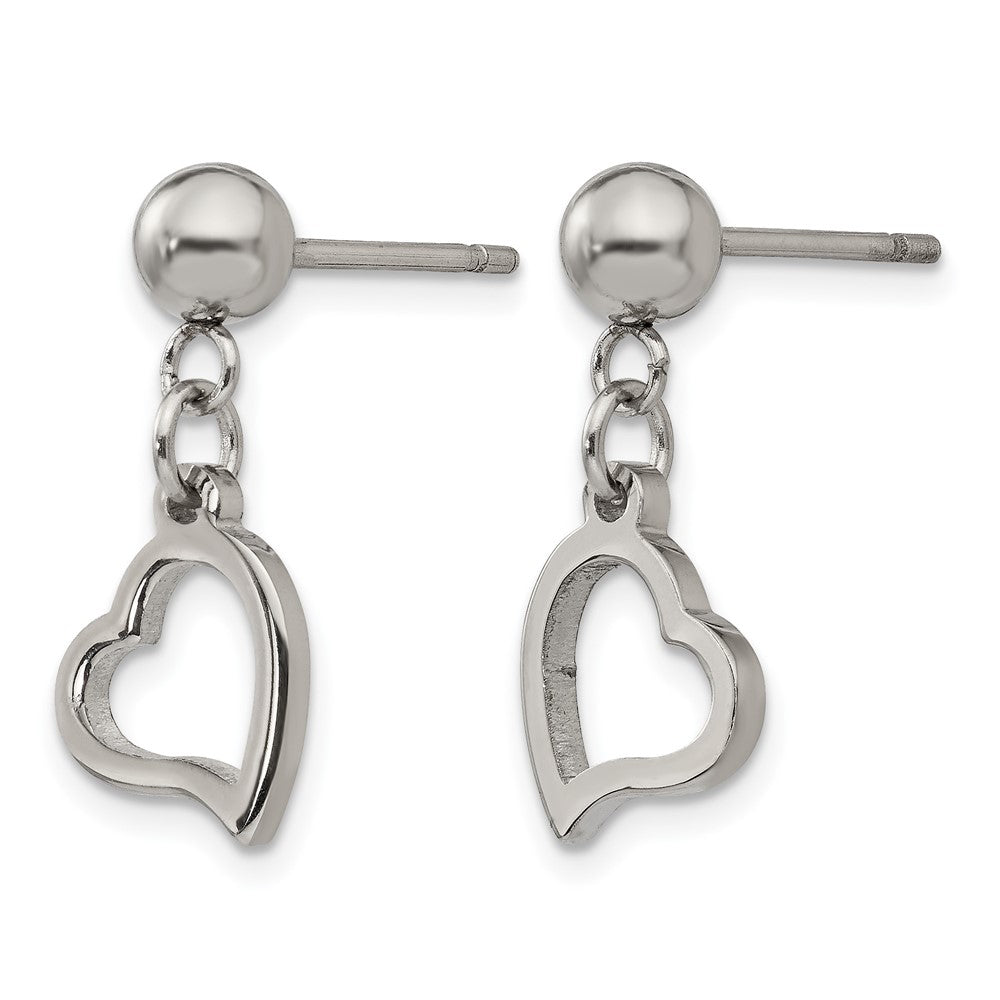 Chisel Stainless Steel Polished 5mm Ball Post Heart Post Dangle Earrings