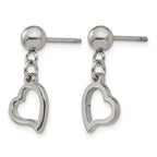 Chisel Stainless Steel Polished 5mm Ball Post Heart Post Dangle Earrings