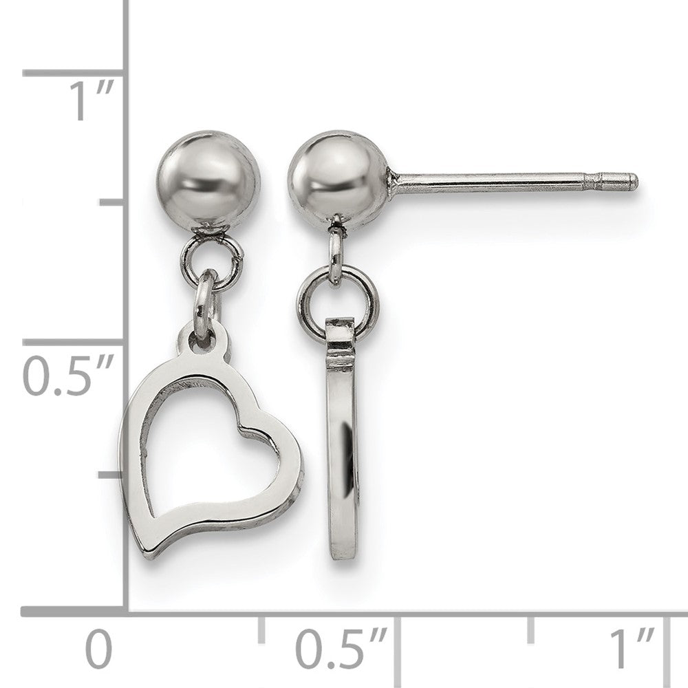 Chisel Stainless Steel Polished 5mm Ball Post Heart Post Dangle Earrings