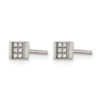 Chisel Stainless Steel Brushed with CZ Square Post Earrings