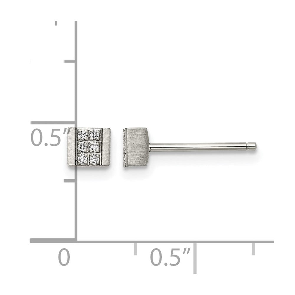 Chisel Stainless Steel Brushed with CZ Square Post Earrings