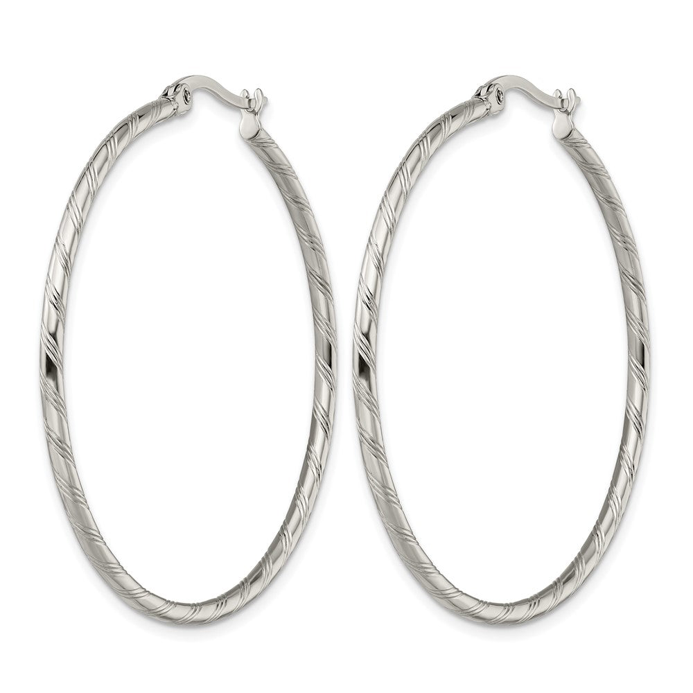 Chisel Stainless Steel Polished and Textured Hoop Earrings