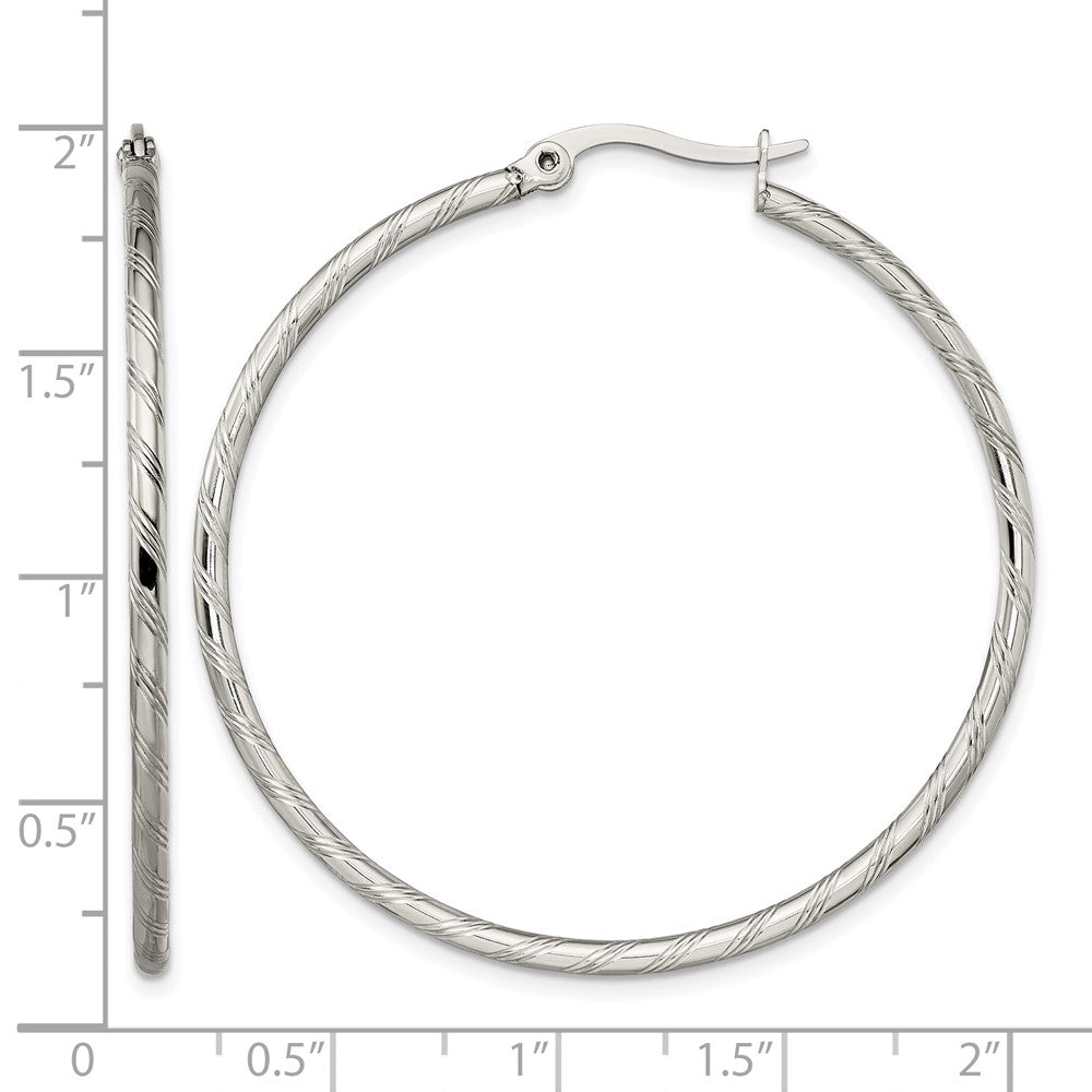 Chisel Stainless Steel Polished and Textured Hoop Earrings