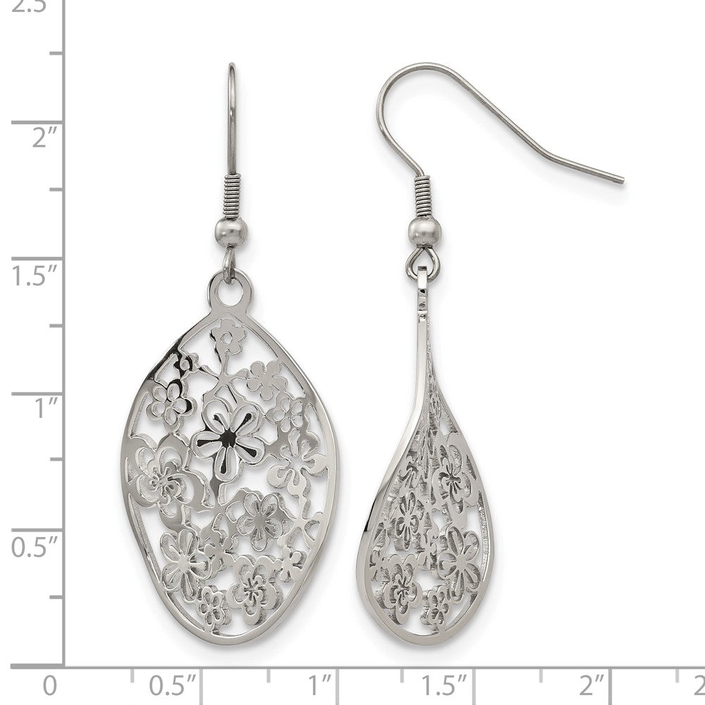 Chisel Stainless Steel Polished Flower Dangle Shepherd Hook Earrings