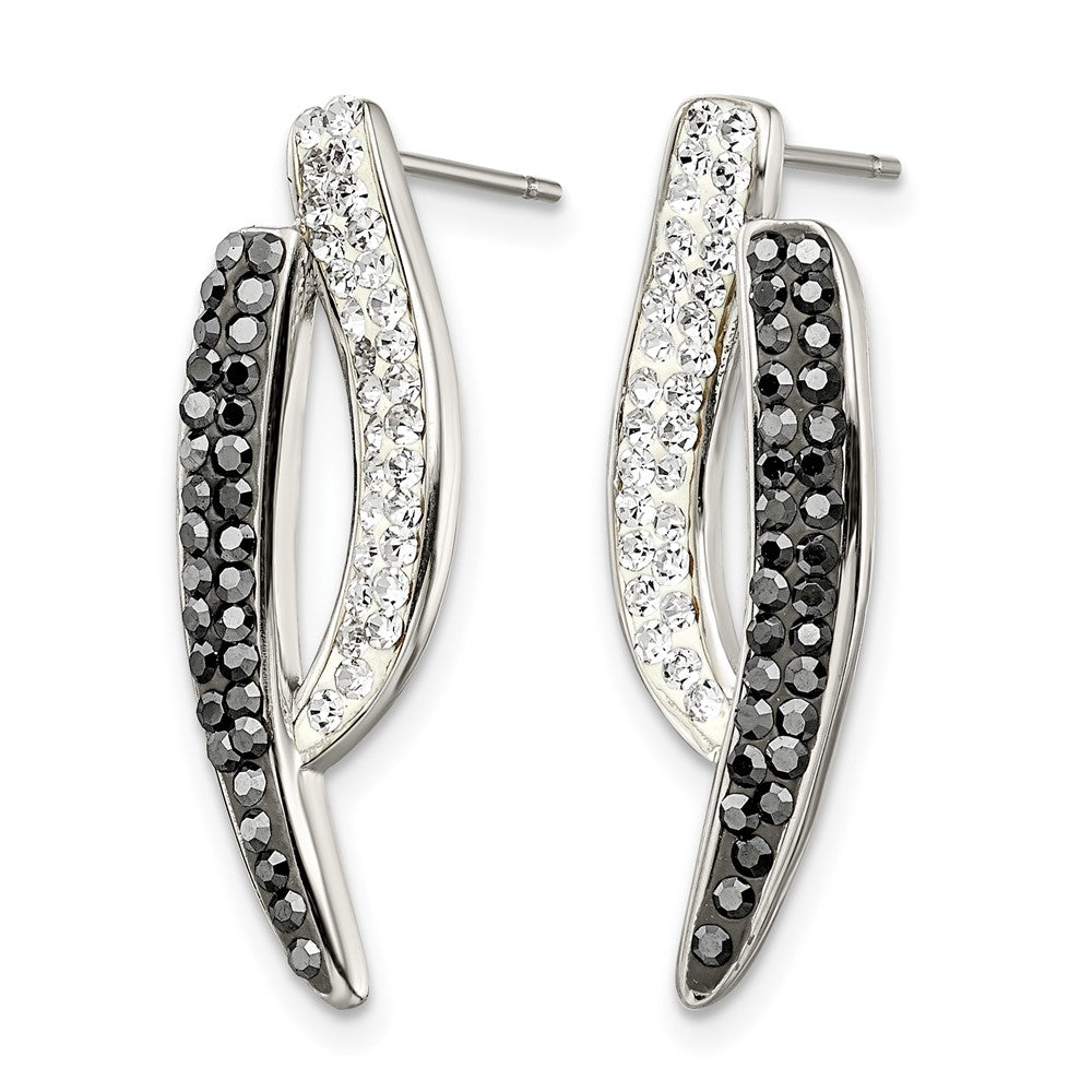 Stainless Steel Polished Post Black and Clear Crystal Earrings