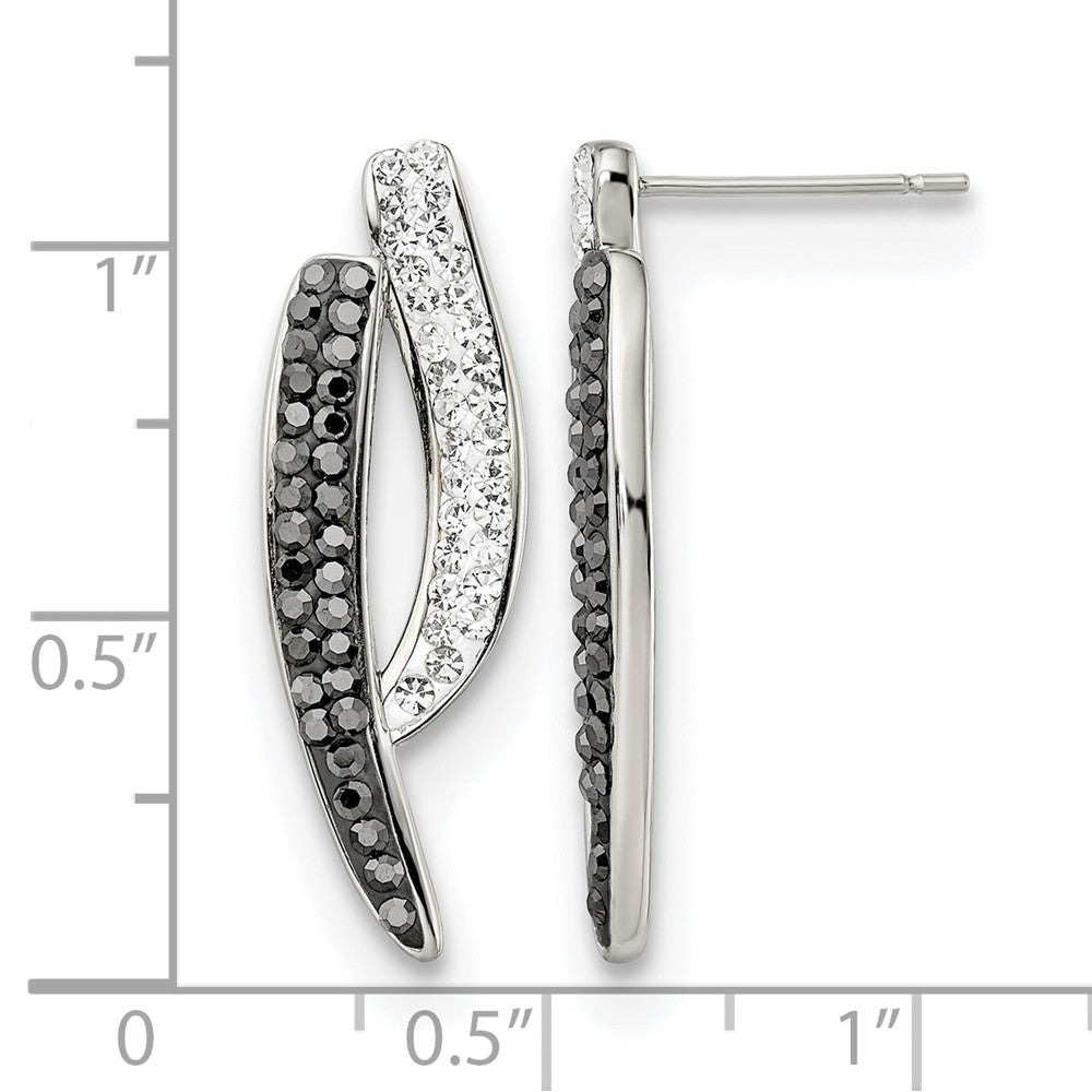Stainless Steel Polished Post Black and Clear Crystal Earrings