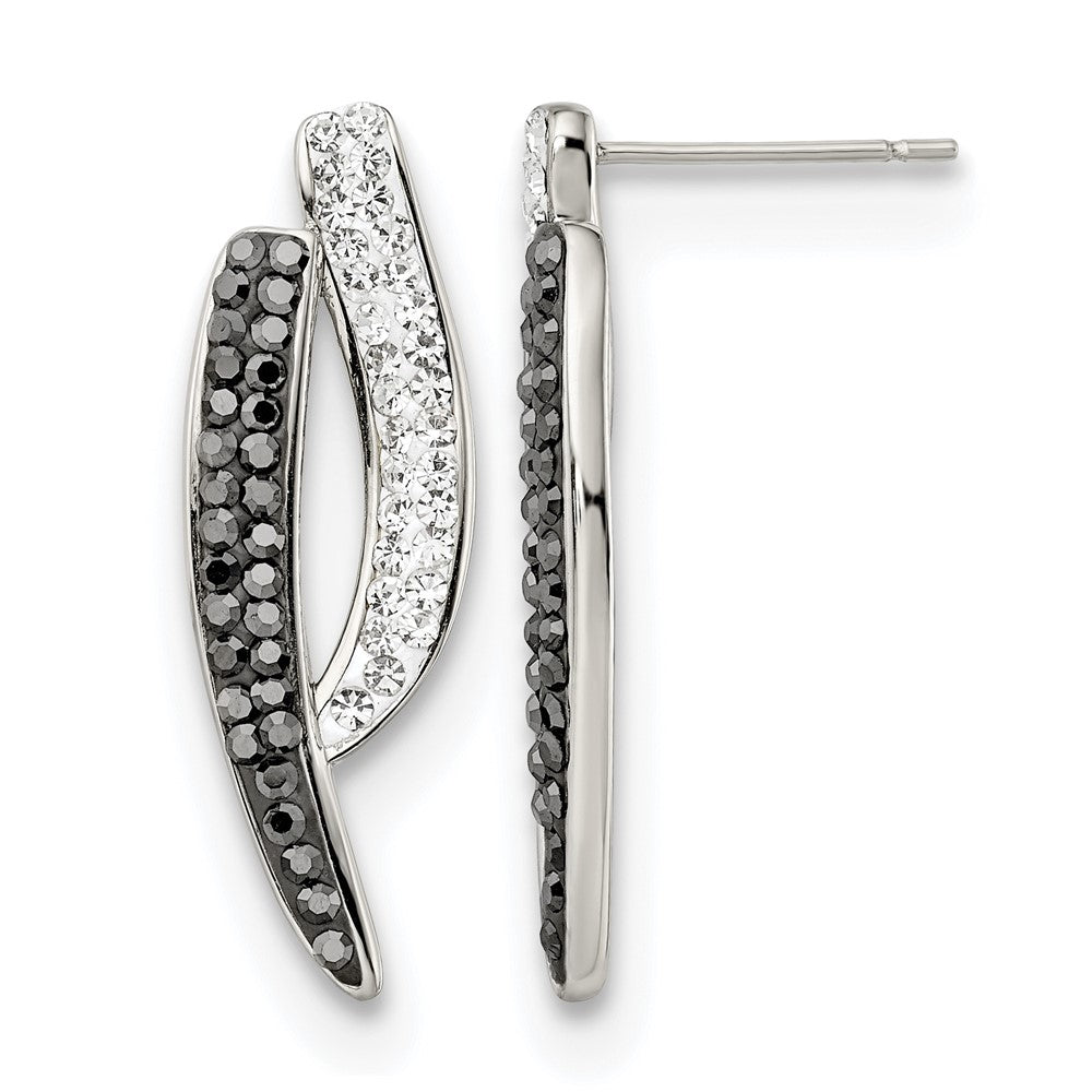 Stainless Steel Polished Post Black and Clear Crystal Earrings