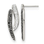 Stainless Steel Polished Post Black and Clear Crystal Earrings