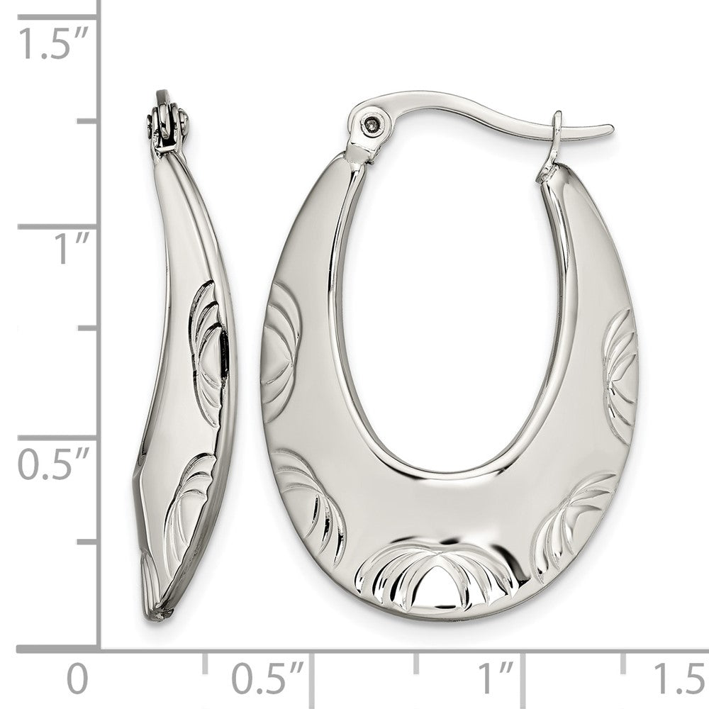 Chisel Stainless Steel Polished and Textured Half Circle Design Hoop Earrings