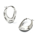 Chisel Stainless Steel Polished and Textured Half Circle Design Hoop Earrings