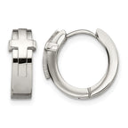 Chisel Stainless Steel Polished Cross Hinged Hoop Earrings