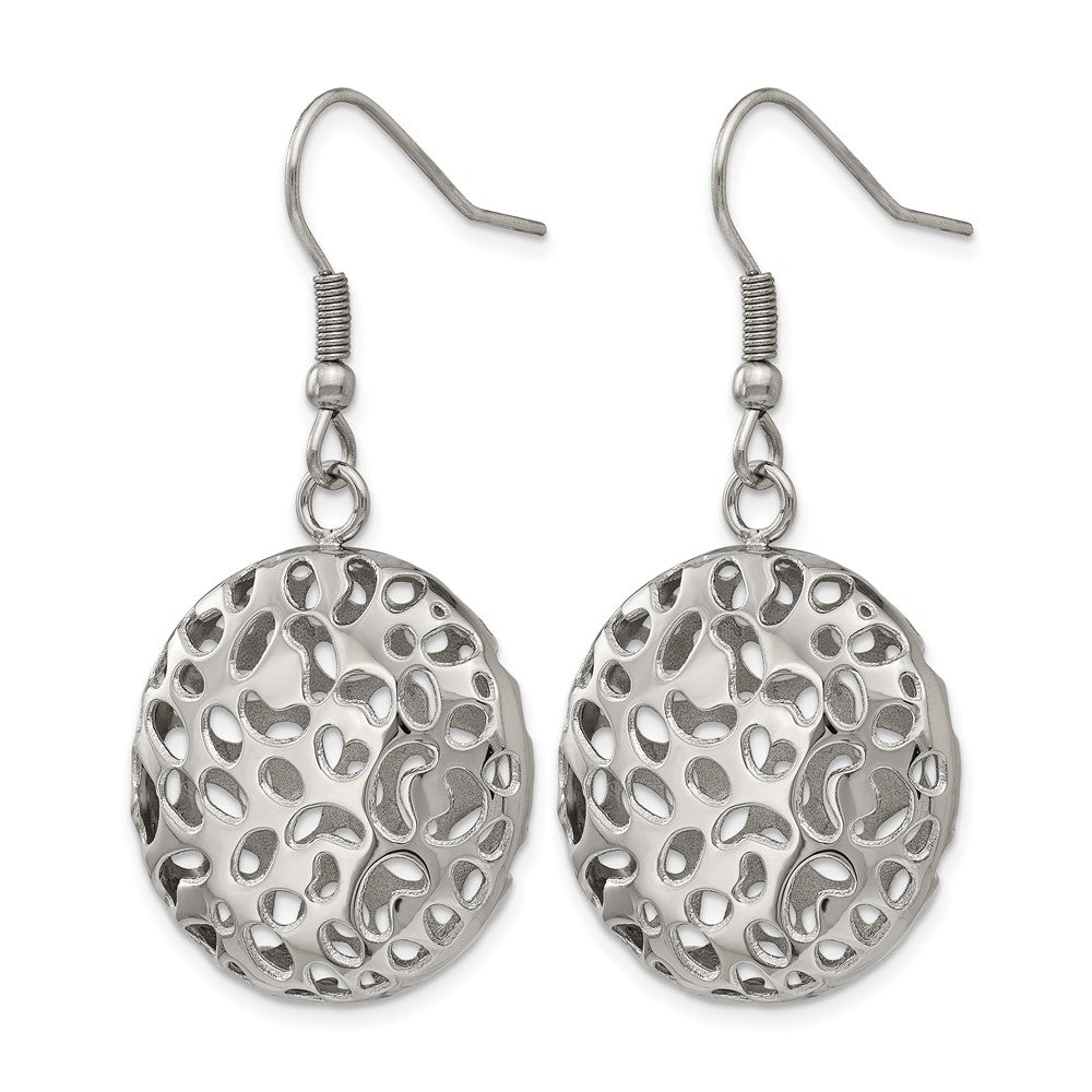 Stainless Steel Polished Puffed Cut-out Design Shepherd Hook Earrings