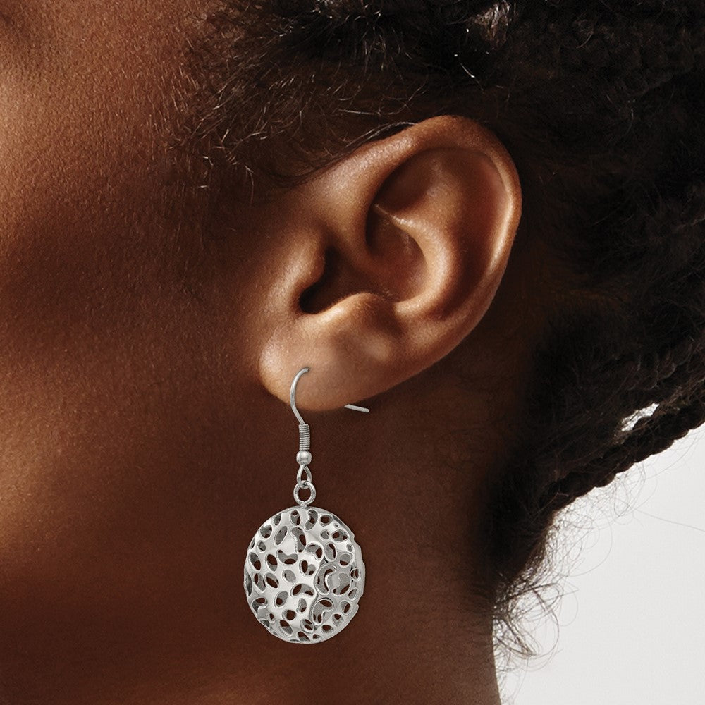 Stainless Steel Polished Puffed Cut-out Design Shepherd Hook Earrings
