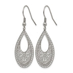 Chisel Stainless Steel Polished Textured Cut-out Design Dangle Shepherd Hook Earrings