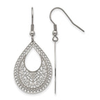 Chisel Stainless Steel Polished Textured Cut-out Design Dangle Shepherd Hook Earrings