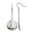 Stainless Steel Polished w/ CZ Dangle Shepherd Hook Earrings